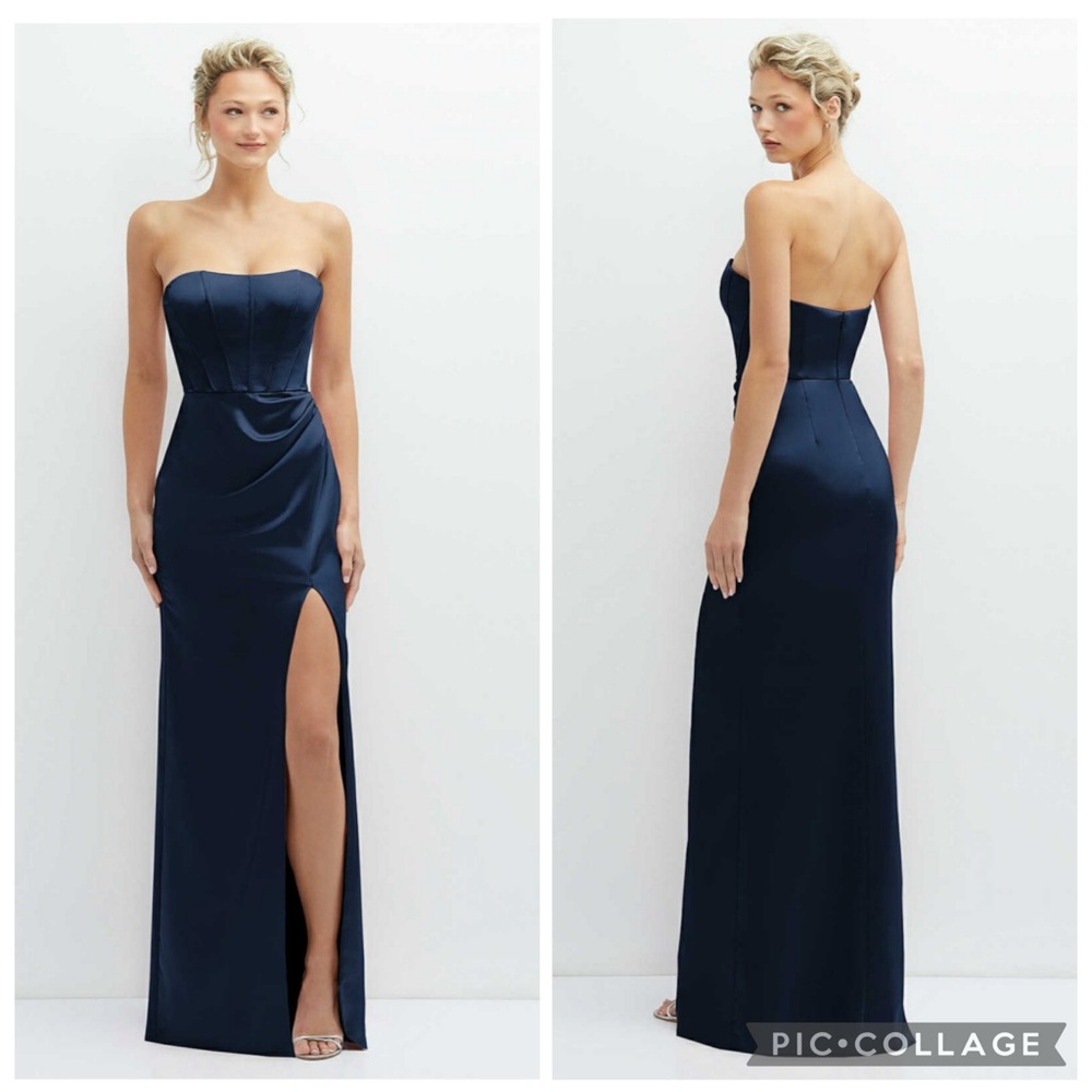 After‎ Six 6888 Strapless Corset Satin Gown Midnight Navy Blue 6